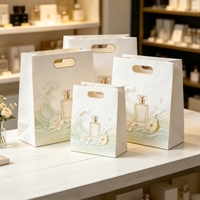 Sacs en papier pour le shopping avec poignée creuse, emballages personnalisés pour parfums et fragrances, compatibles avec diverses techniques d'impression