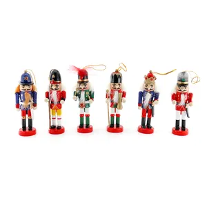 6 Stks/set 13Cm Houten Gele Broek Notenkraker Pikeman Soldaten Kerst Ornamenten Kerstversiering Marionet Speelgoed Geschenken