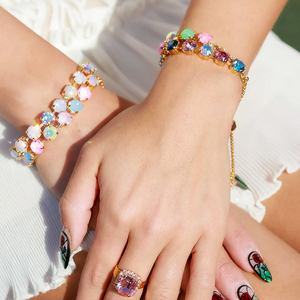 Elegante Pulsera de Cristal Colorido con Brillantes de Imitación Joyería Dorada Destellante Pulseras Ajustables Cadena de Mano para Rave y Graduación para Mujeres - Product Image 5