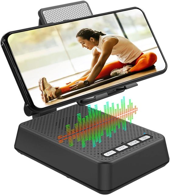 Desk Phone Stand With Bluetooth Speaker Cell Phone Stand With Wireless Bluetooth Speaker Compatible, Anti-Slip Design Phone