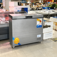Congélateur coffre horizontal pour supermarché en acier inoxydable 304, R290, refroidissement direct, contrôle numérique de la température