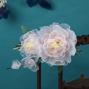 Nouvelle pince à cheveux en forme de pivoine rose dégradée, style chinois traditionnel, design original, faite à la main, estampillée à chaud, avec tige souple, pour coiffure Hanfu - Product Image 2