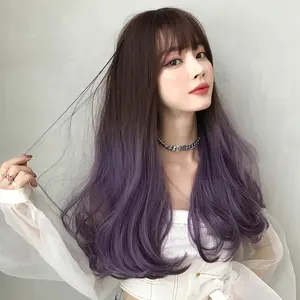 Best Selling 60cm Long Curly Fashion Dark Brown Purple Mixed Hair Wig Synthetic Anime Cosplay Heat Resistant Lolita Wig