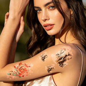 Autocollants de <span class=keywords><strong>tatouage</strong></span> style rose sombre, tatouages floraux sexy imperméables pour <span class=keywords><strong>bras</strong></span> et clavicule - Product Image 2