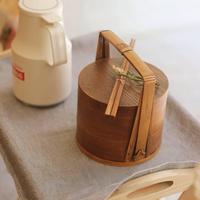 Boîte à lunch en bois de conception circulaire de qualité supérieure Récipient alimentaire écologique avec poignée en bois confortable largement utilisé