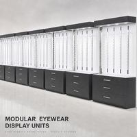 Présentoir de Magasin de Détail pour Lunettes de Soleil et Smartphones en Verre Personnalisé de Haute Qualité avec Éclairage LED et Finition Stratifiée