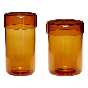 ピンクキャニスターガラス Suppliers-ガラス気密蓋付きのカスタマイズされた異なる色の実用的なパイレックスホウケイ酸丸型ガラスシリンダーコンテナジャー
