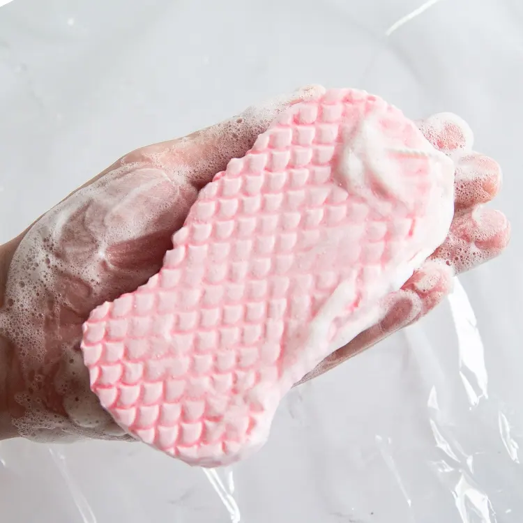 PVA Fish-Scale Pattern Quickly Soft Reusable Painless Dead Skin Removal Bath Sponge 3D Kids Exfoliating Bath Scrubber Sponge