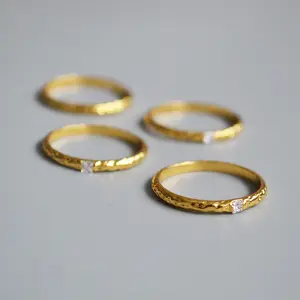 Wholesale Custom 18K Gold Plated Waterproof Zircon Jewelry Rings Fashion Stainless Steel Irregular Rings Jewelry for Women