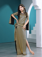Robe de danse orientale Baladi Saidi pour femmes - Galabeya noire à rayures dorées et manches évasées, costume de danse orientale pour la performance et la pratique