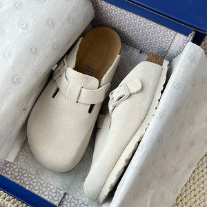 Sandalias Planas de Mujer, Estilo Mula, de Cuero Genuino y Gamuza, con Corcho, para Exteriores, Estilo Hana, Suela Sólida, Guangdong - Product Image 4