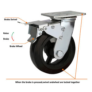 Abnehmbare Gummi-Industrierollen mit Metallseitenbremse, Zink-Chrom-Beschichtung, Hochbelastbare Schwarze Räder und Lenkrollen - Product Image 3