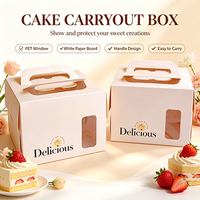 Boîte à gâteau tendance 2026 en carton blanc écologique avec poignée et fenêtre transparente en PET, emballage alimentaire de qualité pour pâtisserie et desserts