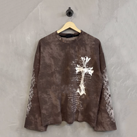 T-shirt thermique gaufré pour homme à motifs personnalisés, impression DTG DTF, logo vintage, coupe oversize, manches longues, 100% coton