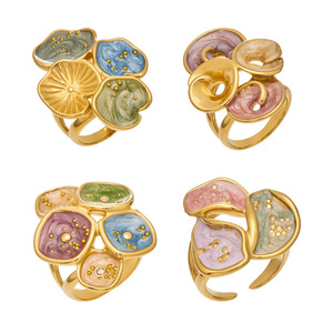 CAIOOCHE Nouvelle <span class=keywords><strong>Bague</strong></span> Femme en Acier Inoxydable Motif Feuille Géométrique Colorée Effet Goutte d'Huile, Bijoux Anti-ternissement, Vente en Gros, Haute Qualité - Product Image 3