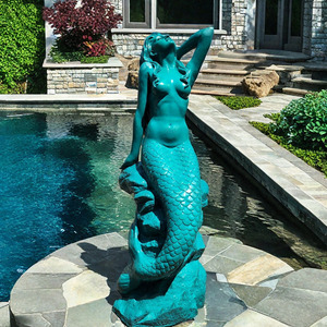 Vườn ngoài trời: đài phun nước bằng đồng nàng tiên cá với lá sen - Product Image 4