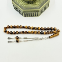 Chapelet de prière islamique Tisbiha en pierre œil de tigre 8mm 33 perles, cadeau du Ramadan, bracelet de perles, Misbaha Kaaba, chapelet musulman avec pompon