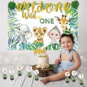Décorations de fête d'<span class=keywords><strong>anniversaire</strong></span> pour enfants sur le thème de la jungle Nicro, comprenant un fond de scène, une <span class=keywords><strong>nappe</strong></span>, une bannière, des articles de table en papier et des décorations de table - Product Image 6