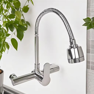 Mitigeur de cuisine moderne <span class=keywords><strong>à</strong></span> poignée unique Robinet 2 trous en acier inoxydable avec pulvérisateur d'eau chaude et froide flexible en vente Robinet d'eau - Product Image 5