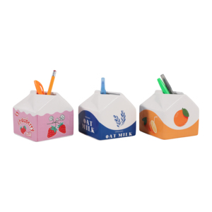Portapenne in Ceramica a Forma di Cartone per Succhi e Latte, Piccolo Organizzatore da Scrivania per Ufficio e Decorazione del Posto di Lavoro - Product Image 2