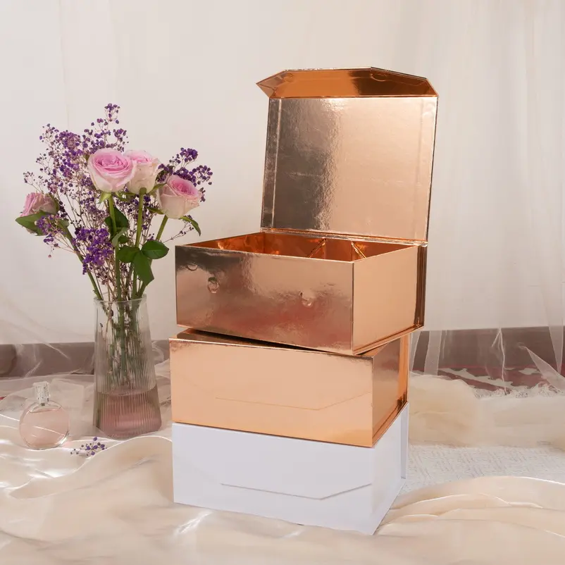 Caja de regalo de papel de embalaje plegable con tapa de envío naranja con logotipo personalizado de lujo con imán atractivo