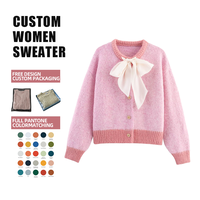 ODM-Dienstleistungen Weicher Stylischer Süßer Schleifen-Cardigan für Damen Maßgeschneiderter Akademischer Stil Damen-Cardigan