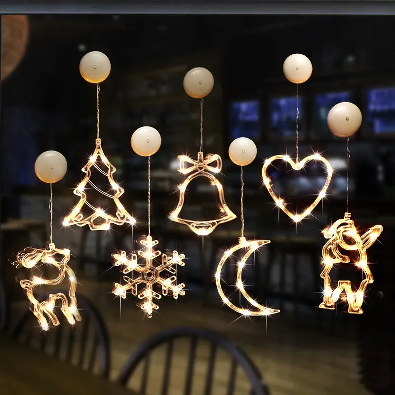 Lampu Natal LED, cahaya malam pohon bintang suasana tirai rumah pesta dekorasi jendela lentera pengisap lampu gantung dekorasi