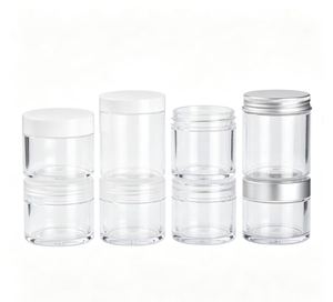 Pots cosmétiques en plastique transparent, forme cylindrique, avec couvercles noirs et dorés, en PET. - Product Image 2