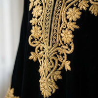 Robe longue noire à col en V et manches longues avec broderie dorée, Abaya Kaftan ample, style Dubaï, pour femmes musulmanes, modeste, personnalisable OEM/ODM