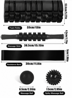 Ensemble de rouleaux en mousse 6 en 1 : Rouleau de massage à points de pression, bâton de yoga, balle de massage, sangle d'étirement pour le fitness, massage musculaire profond et Pilates