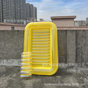 Rectangular Inflatable Floating Bed 70x46 Inches With Headrest For Swimming Pool Use Yellow PVC Material - Product Image 4