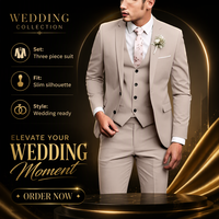 Setelan Jas Pria Slim Fit 3 Potong dengan Kerah Notch, Kancing Ganda, Jaket Tuxedo, Rompi, dan Celana untuk Pesta Pernikahan