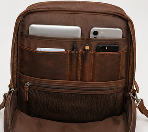 Durable Full Grain Cow Leather Urban Travel Backpack with Multiple Pockets - Product Image 3
