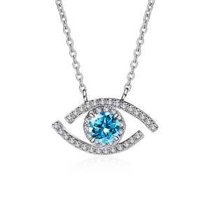 Collana con Ciondolo a Occhio, Cristallo Blu, Placcato Rodio, Acciaio Inossidabile, Catena a Maglia, Minimalista, Unisex, Regalo, Per Uso Quotidiano, Marzo - Product Image 1