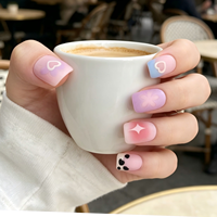 Faux ongles carrés courts à presser, motifs cœur, étoile, ours, rose nude, mignons et kawaii, qualité salon, pour femmes, en ABS