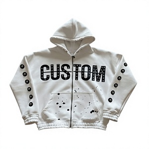 Custom Screen Print Rhinestone Oversized Hoodie Premium Quality 100% Cotton Heavy GSM OEM Wholesale Customized Zipper Hoodies - Product Image 4