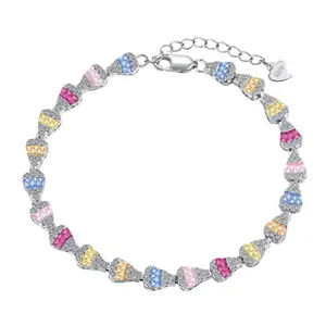 S925 gelang perak murni Set perhiasan kubik zirkonia batu merah muda berlian Tenis gelang wanita