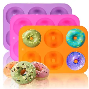 100% Lebensmittel qualität 6 Hohlraum Donut Silikon Kuchen form
