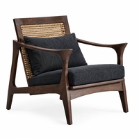 Fauteuil design moderne noir en bois massif, structure modulaire, avec coussin, pour salon et appartement
