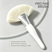 Pinceau de maquillage professionnel en bois à poils végétaliens de haute qualité, blanc, grand format, en forme d'éventail, pour poudre libre et contouring