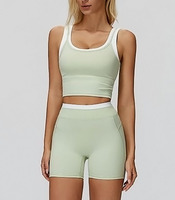 Ensemble de sport 2 pièces pour femme : débardeur court et short cycliste taille haute sans couture avant – Vêtements de fitness et de gym
