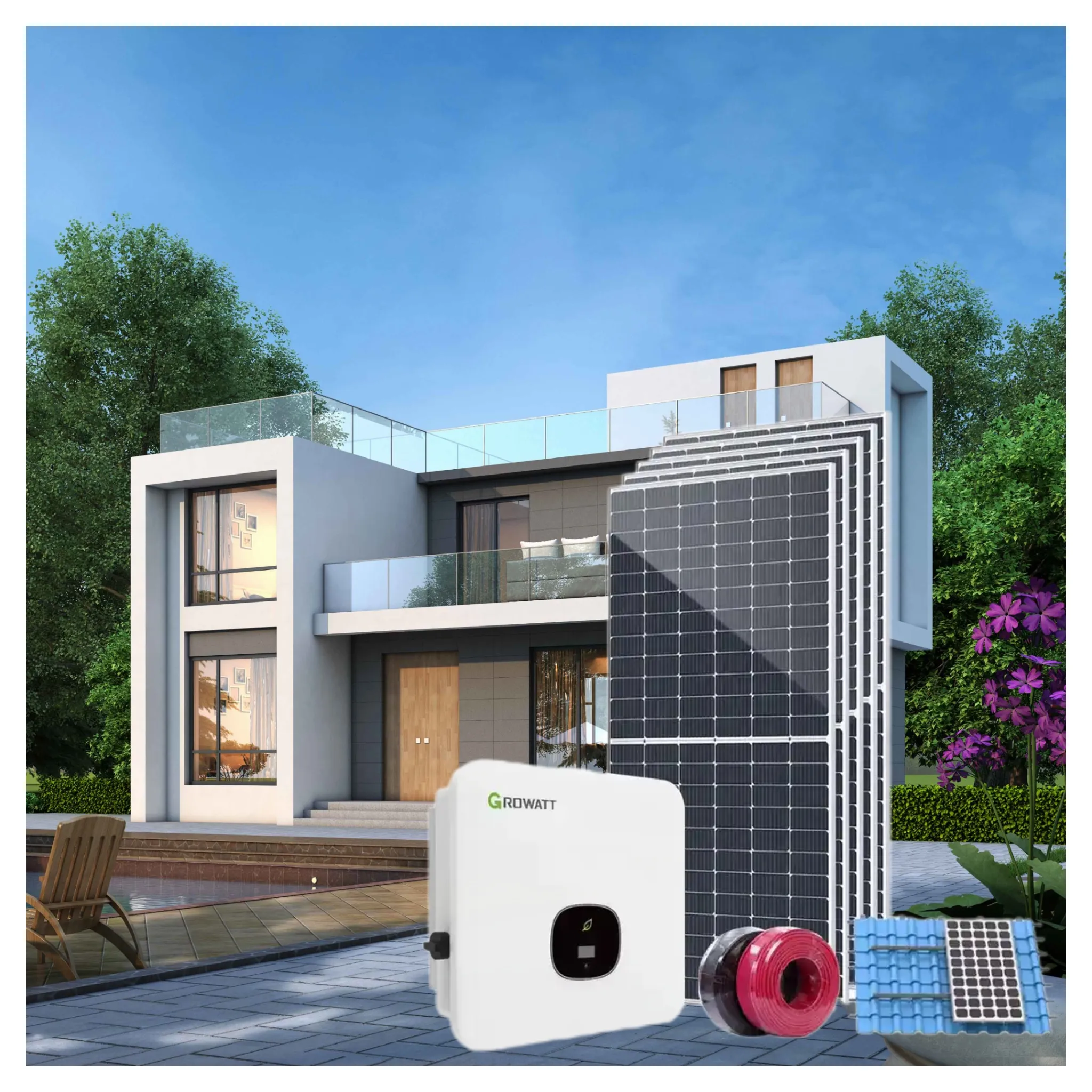 2020 Komplettsatz für zuhause Solargeneratorsystem On-Grid mit MPPT-Wechselrichter 5000 W Solarsystem