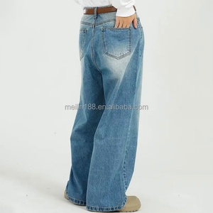 Fabricant de jeans, pantalons en denim vintage à coupe droite et ample, taille haute, délavés, personnalisés, pour hommes - Product Image 3