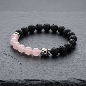 Bracelet Bouddha en Quartz Rose et Pierre de Lave, Perles de Cristal Polies, Bande Élastique, Bijoux Thème Bouddhisme, Cadeau d'Affaires Chinois - Product Image 1