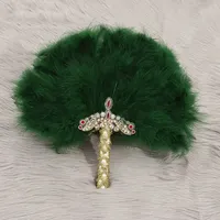 Éventail en plumes de dinde africaines pour la danse, la décoration de mariage, avec manche doré, éventail en plumes pour la mariée nigériane