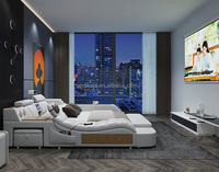 Lit Intelligent avec Purificateur d'Air, Style Tatami, avec Rangement, Massage, Haut-Parleur, Chargeur USB, Taille King, Rembourré, Meuble de Chambre Moderne