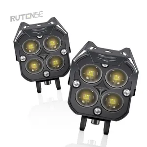 RUTENSE超亮度50w摩托车灯T5白色黄色带恶魔眼睛通用发光二极管聚光灯