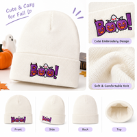 Bonnet en tricot brodé mignon et effrayant pour Halloween, motif citrouille et fantôme, en acrylique extensible, idéal pour les tenues d'automne-hiver sur le thème d'Halloween