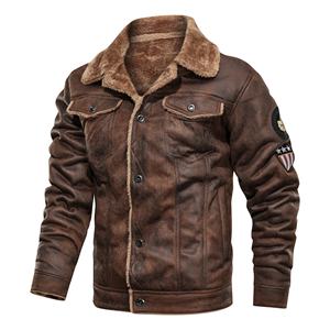 Mode <span class=keywords><strong>moto</strong></span> veste uniforme hommes veste extérieure automne et hiver <span class=keywords><strong>cuir</strong></span> Plus velours coton support-kaki chaud grande taille - Product Image 1