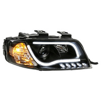 Kit de phares LED améliorés pour Audi A6 A6L C5 1997-2004 avec guide lumineux en U, DRL et projecteur Angel Eye